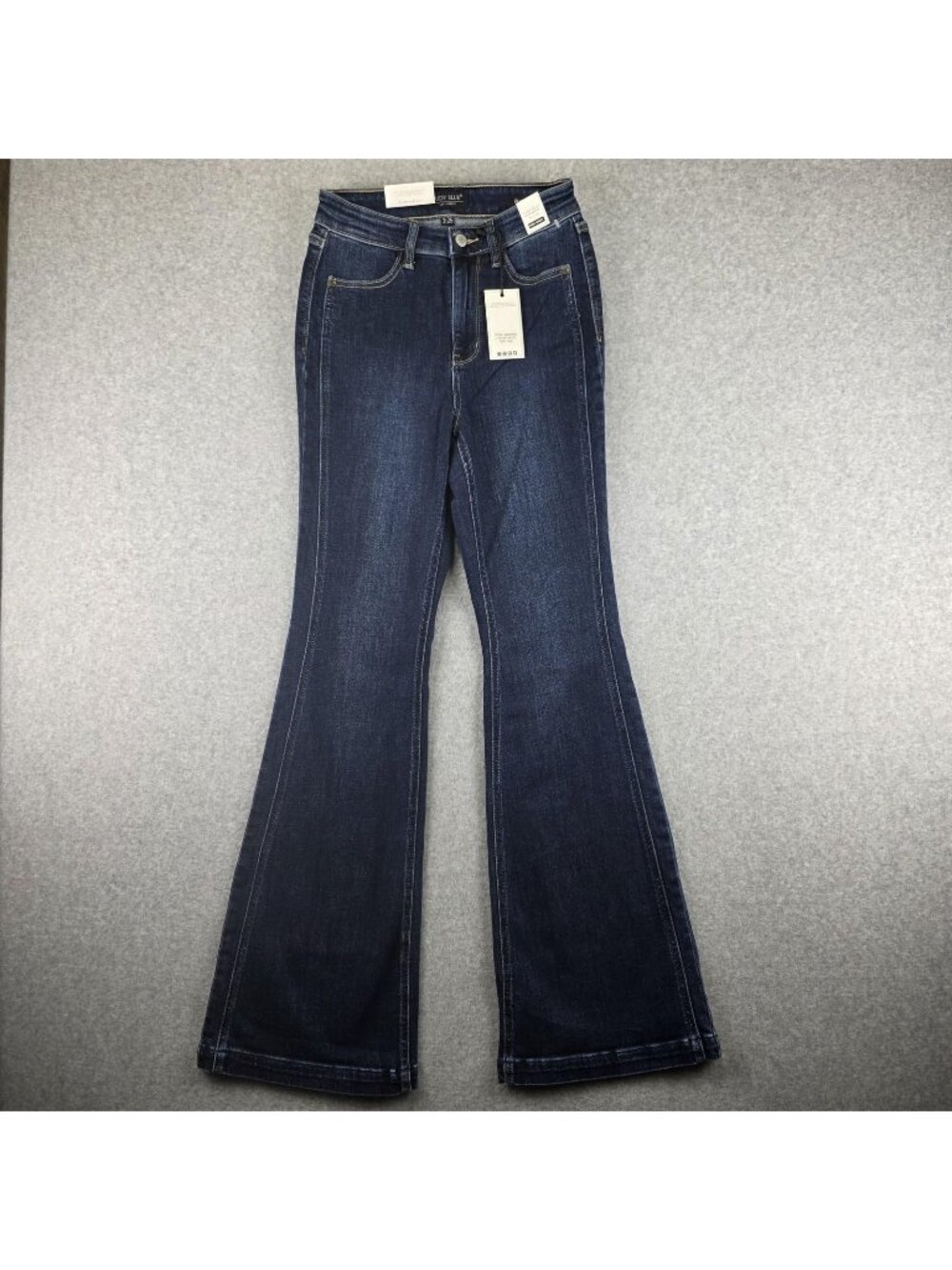 Judy Blue Jeans Womens 3/26 Flare Blue Dark Wash High Waist Slim Stretch Denim